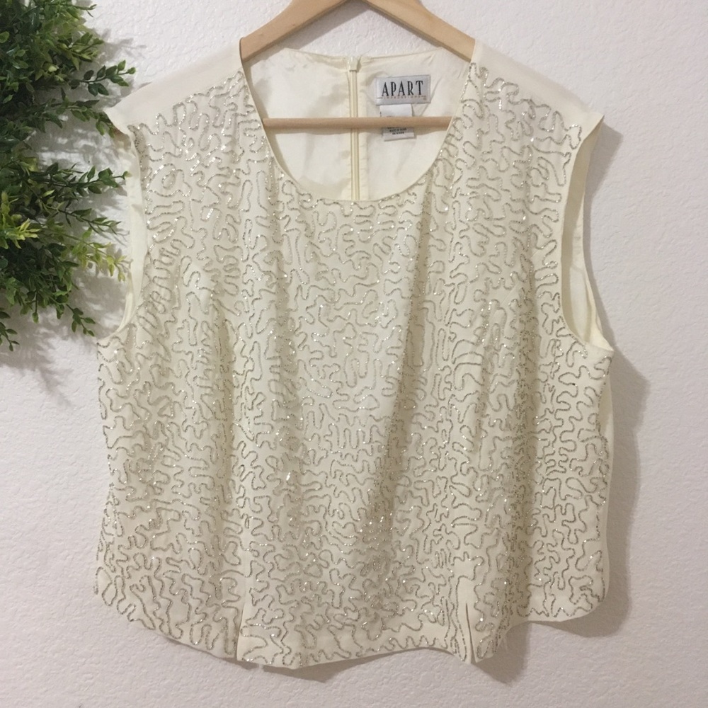 Apart Impressions Off White Beaded Sleeveless Top